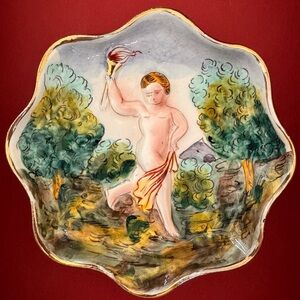 Capodimonte Raised Hand-Painted Decorative Plate with Cherub Design